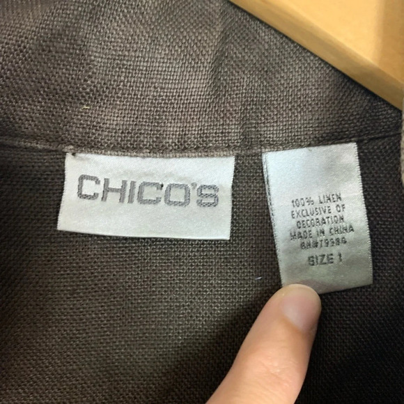 Chico’s 100% Linen Bohemian Sleeveless Blouse Vest Floral Embroidered Brown Sz 1 - Picture 5 of 8